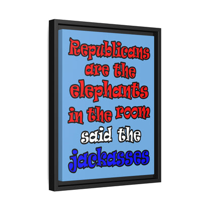 donkeys and elephants - framed canvas art (light blue)