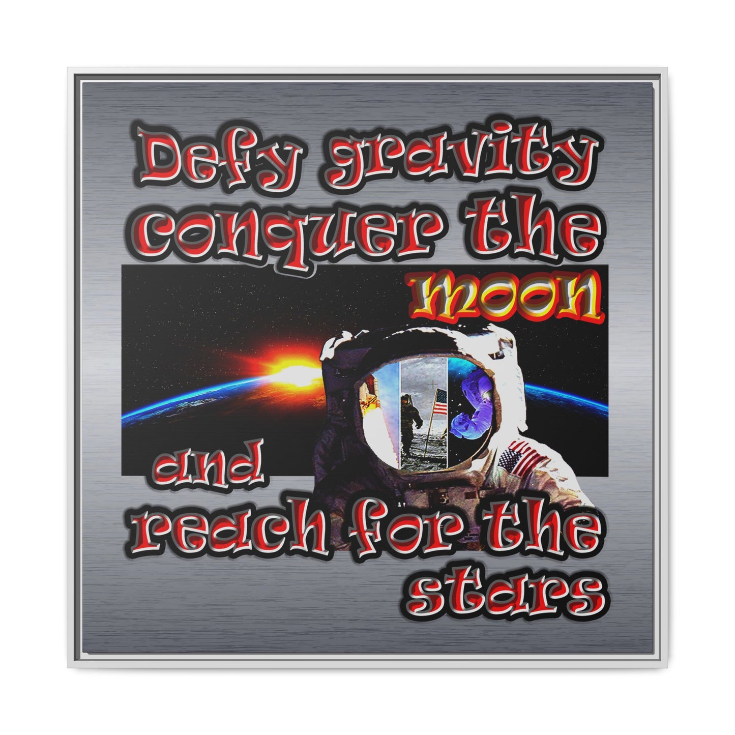 defy conquer reach - framed canvas art (brushed nickel)