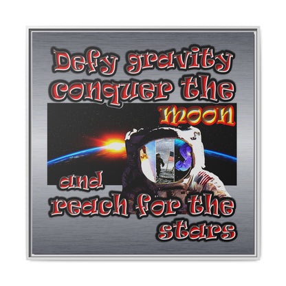 defy conquer reach - framed canvas art (brushed nickel)