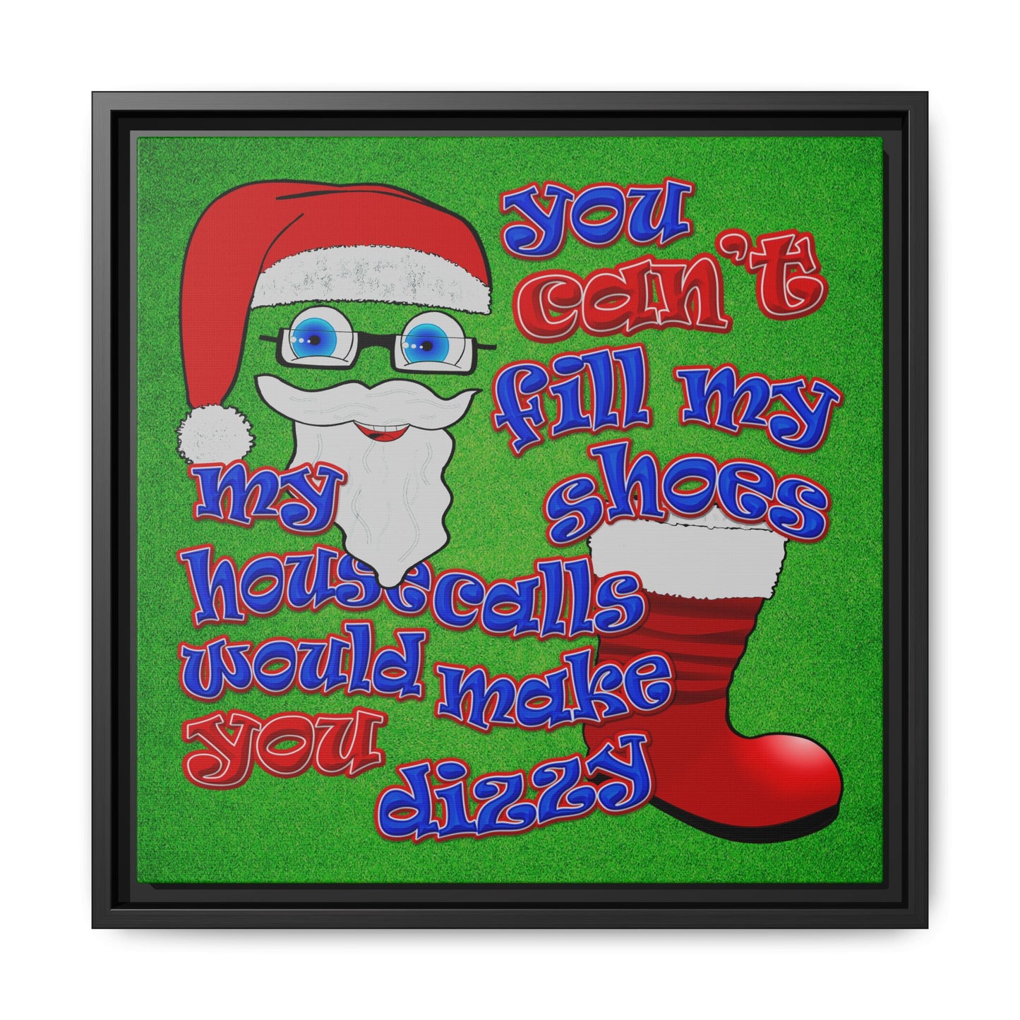 santa's shoes - framed canvas art (green turf)