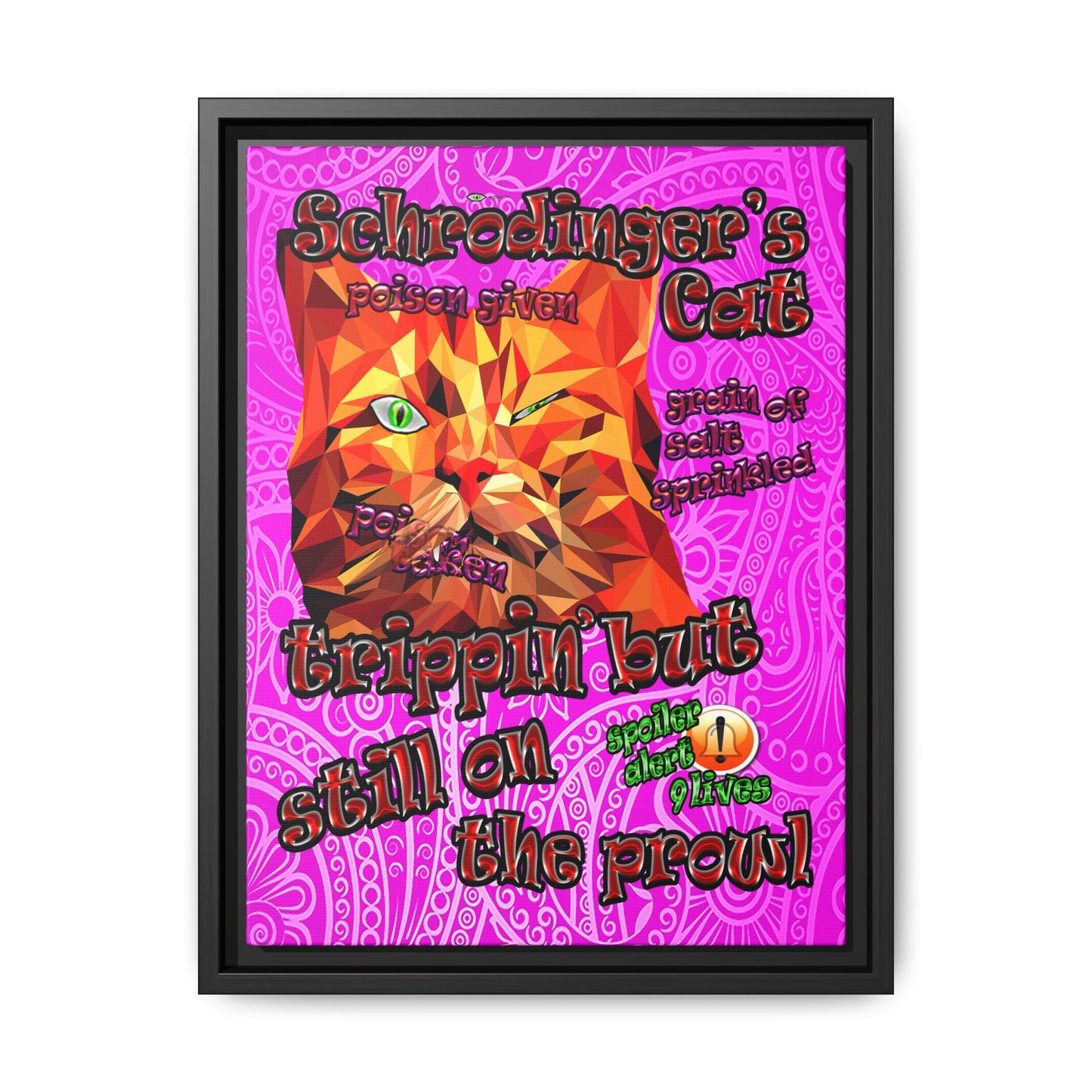 schrodinger's cat - framed canvas art (pink swirl)