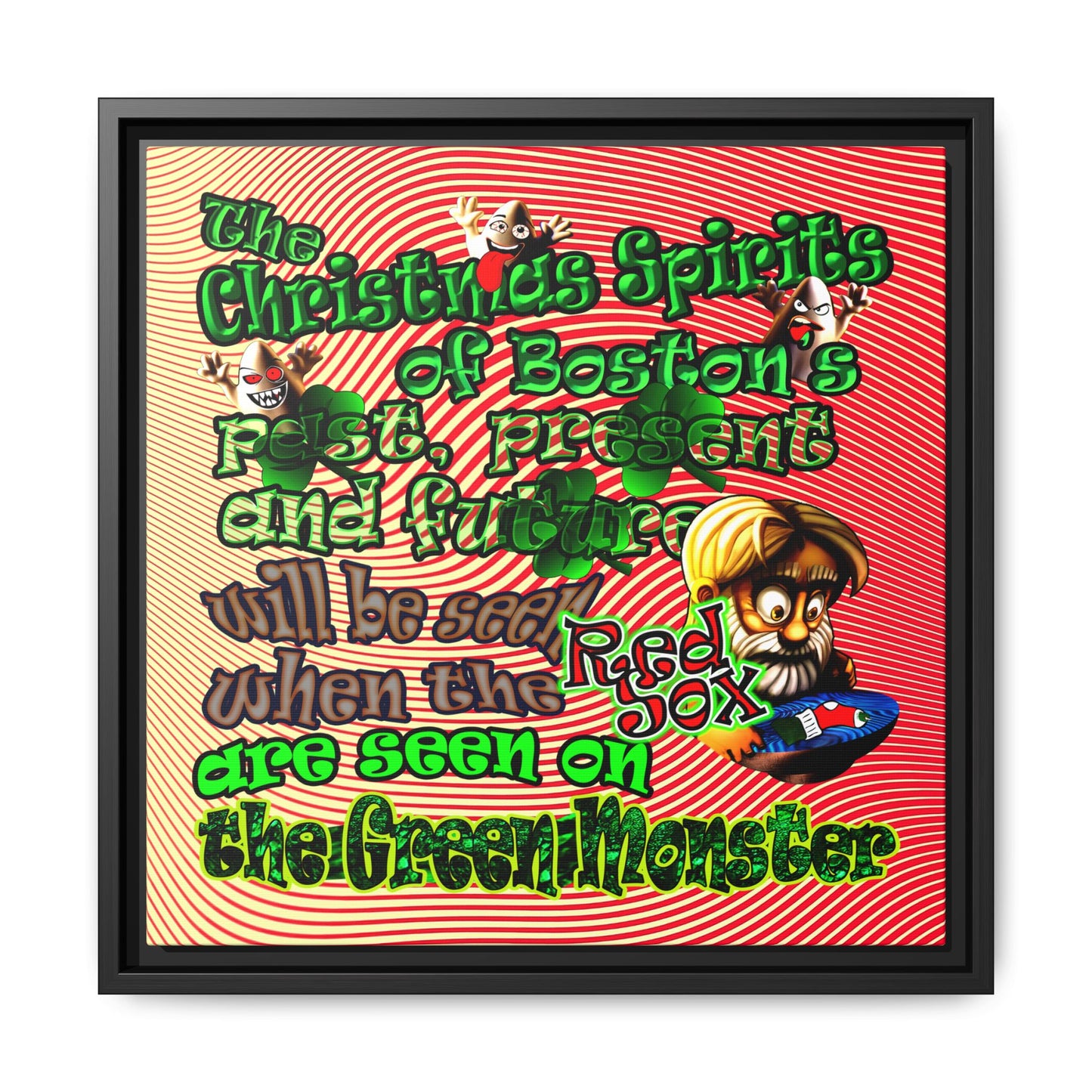 christmas spirits of boston - framed canvas art (yellow-orange wave)