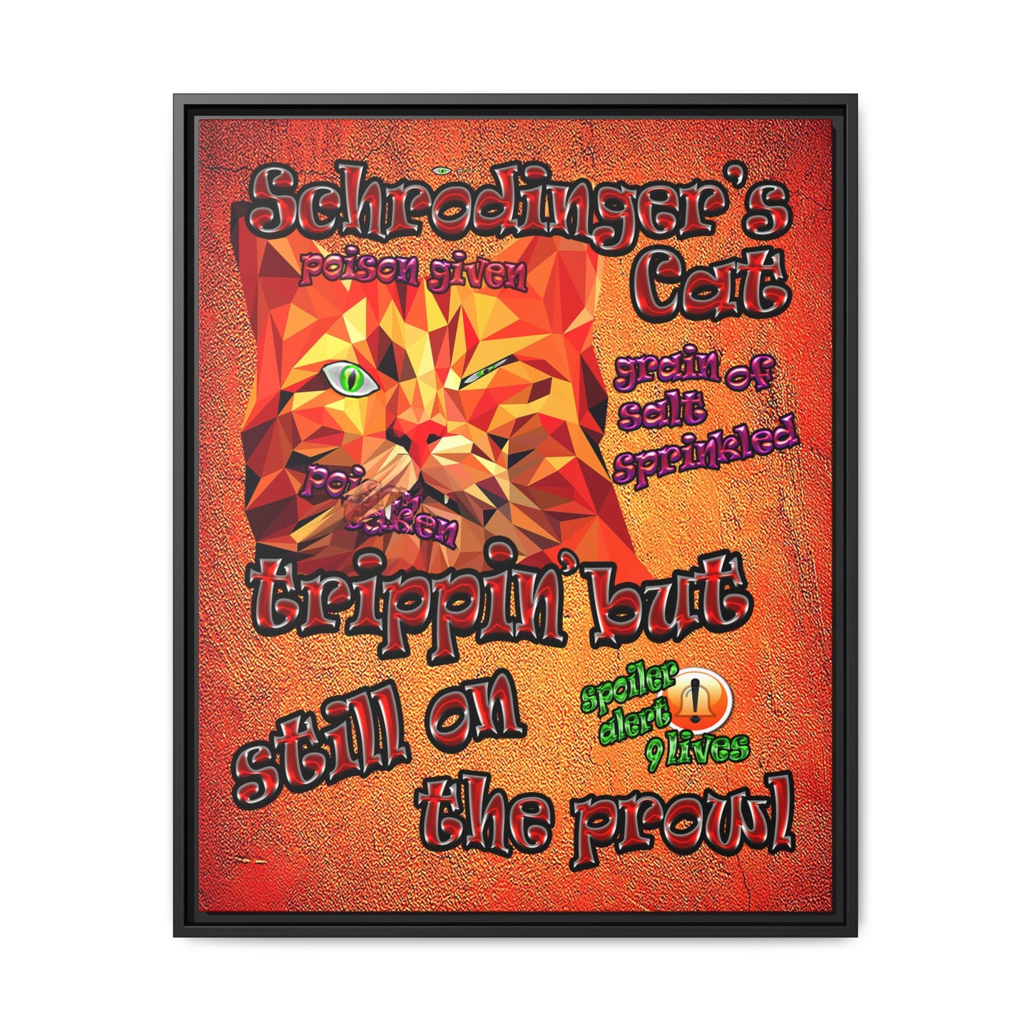 schrodinger's cat - framed canvas art (burnt orange)