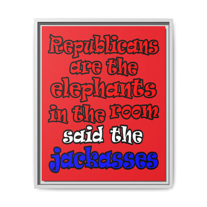 donkeys and elephants - framed canvas art (red)