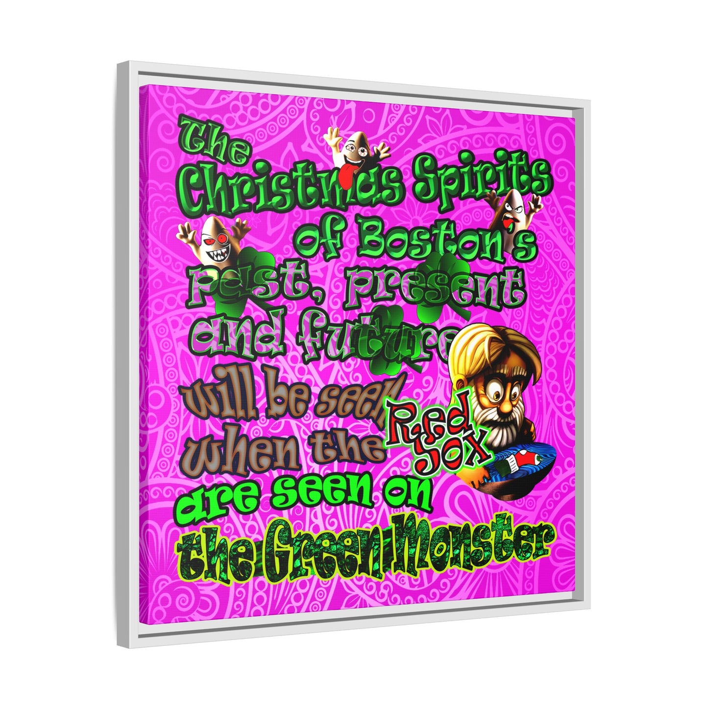christmas spirits of boston - framed canvas art (pink swirl)