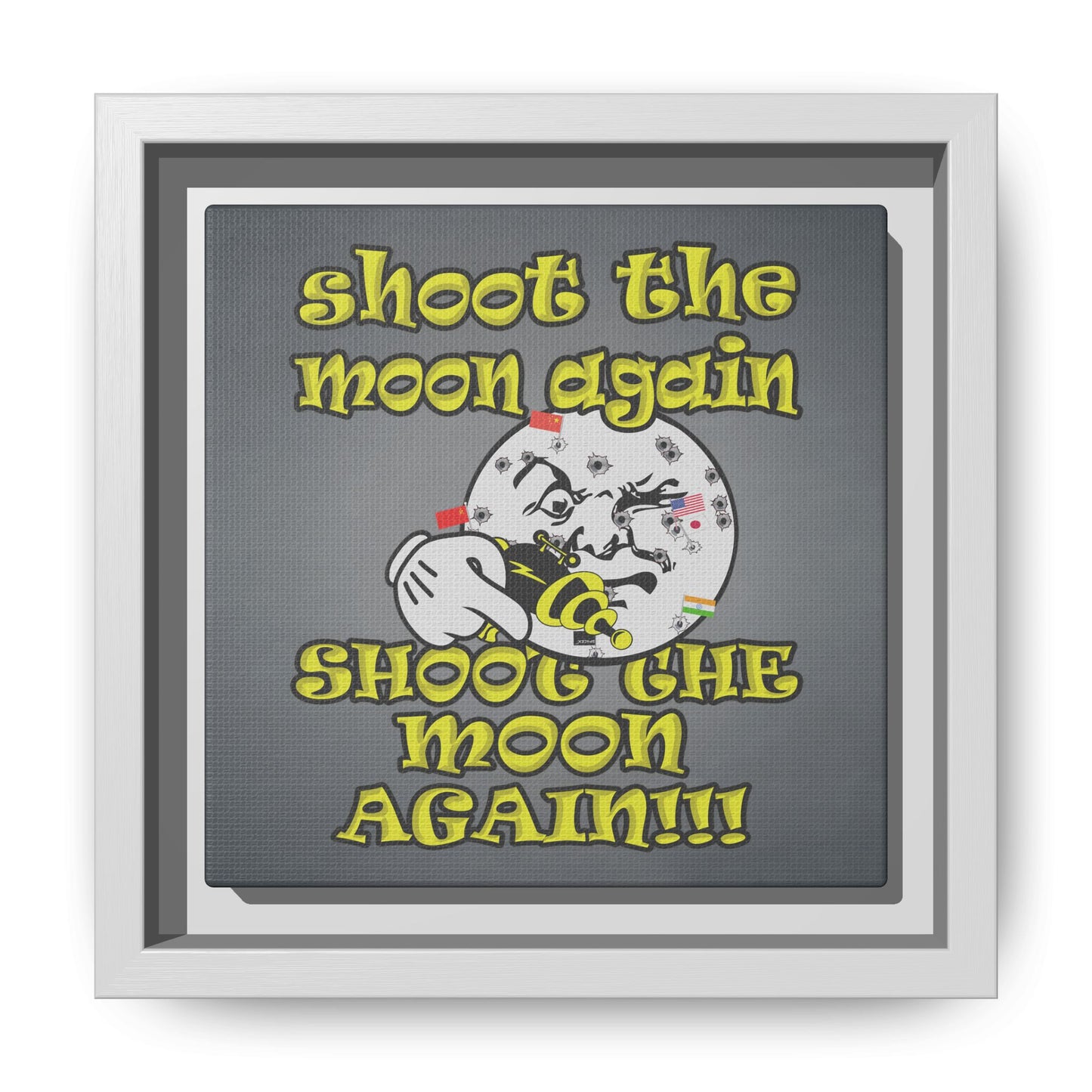 shoot the moon again - framed canvas art (grey-light grey)