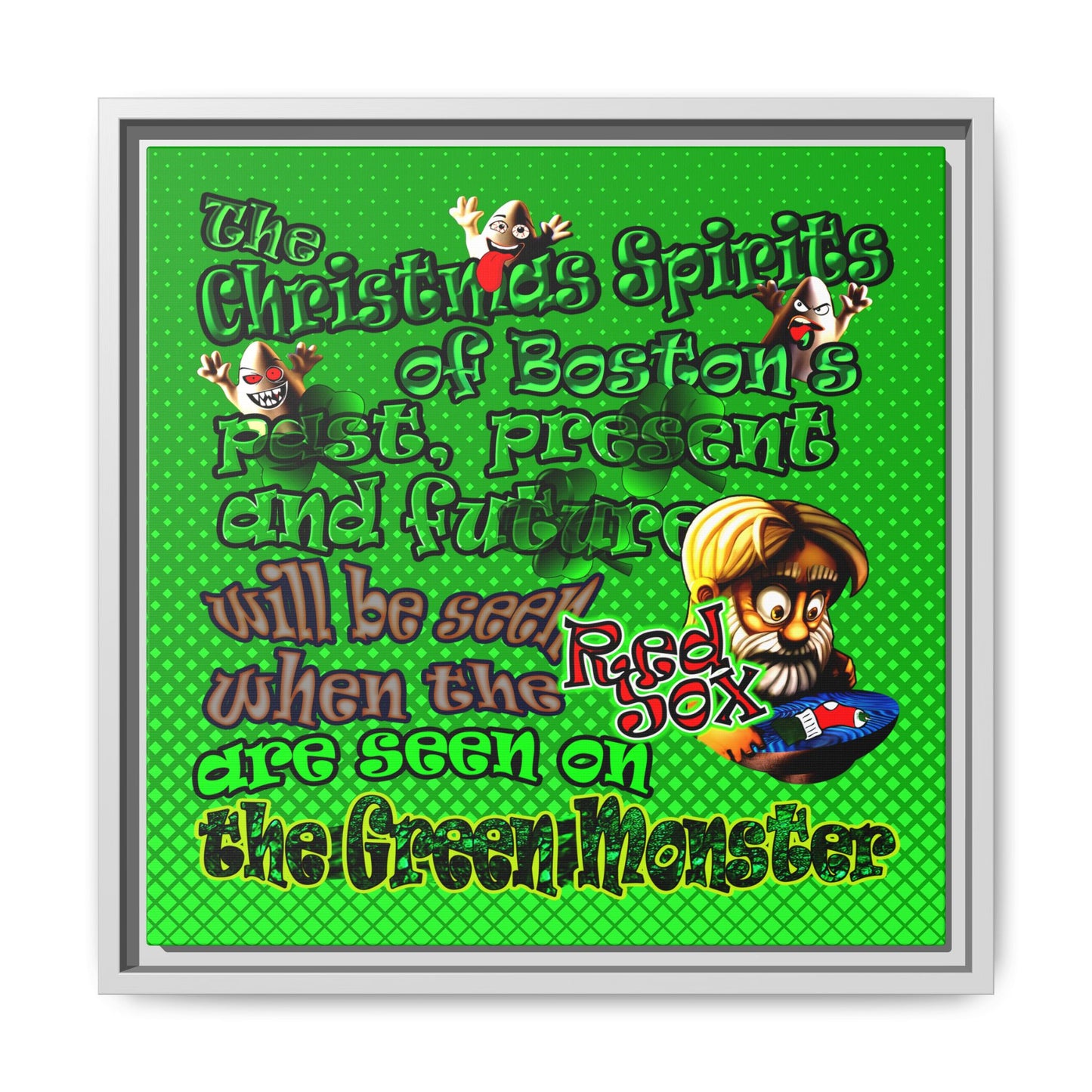christmas spirits of boston - framed canvas art (logo green)