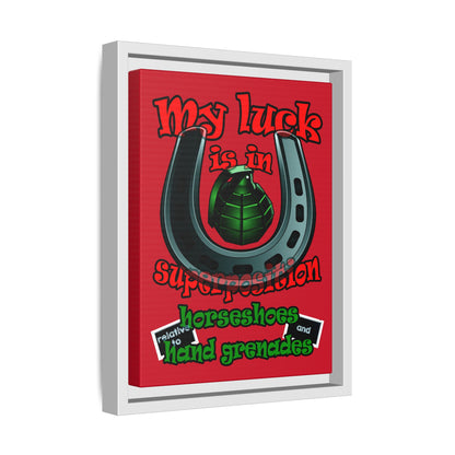 my luck - framed canvas art (dark red)
