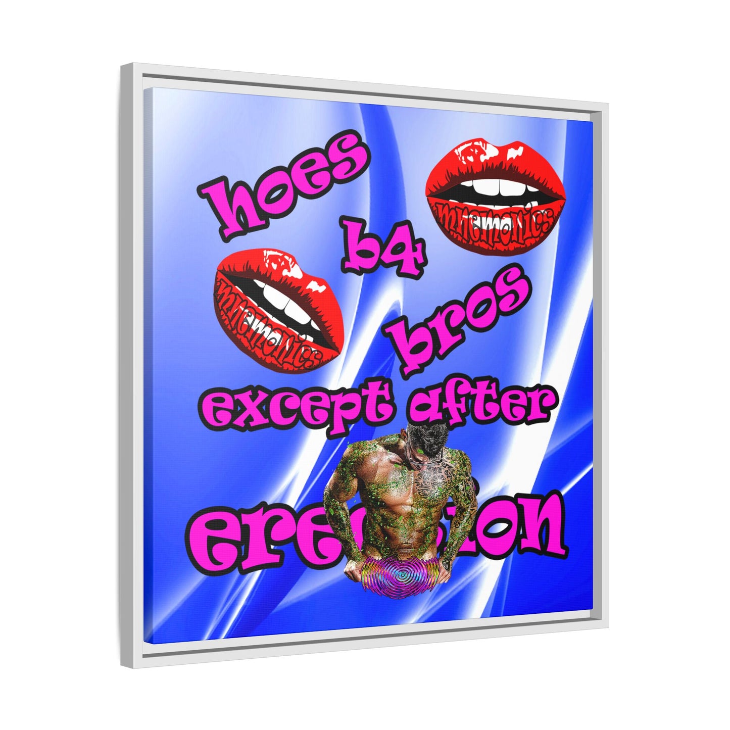 hoes b4 bros - framed canvas art (blue-white wave)