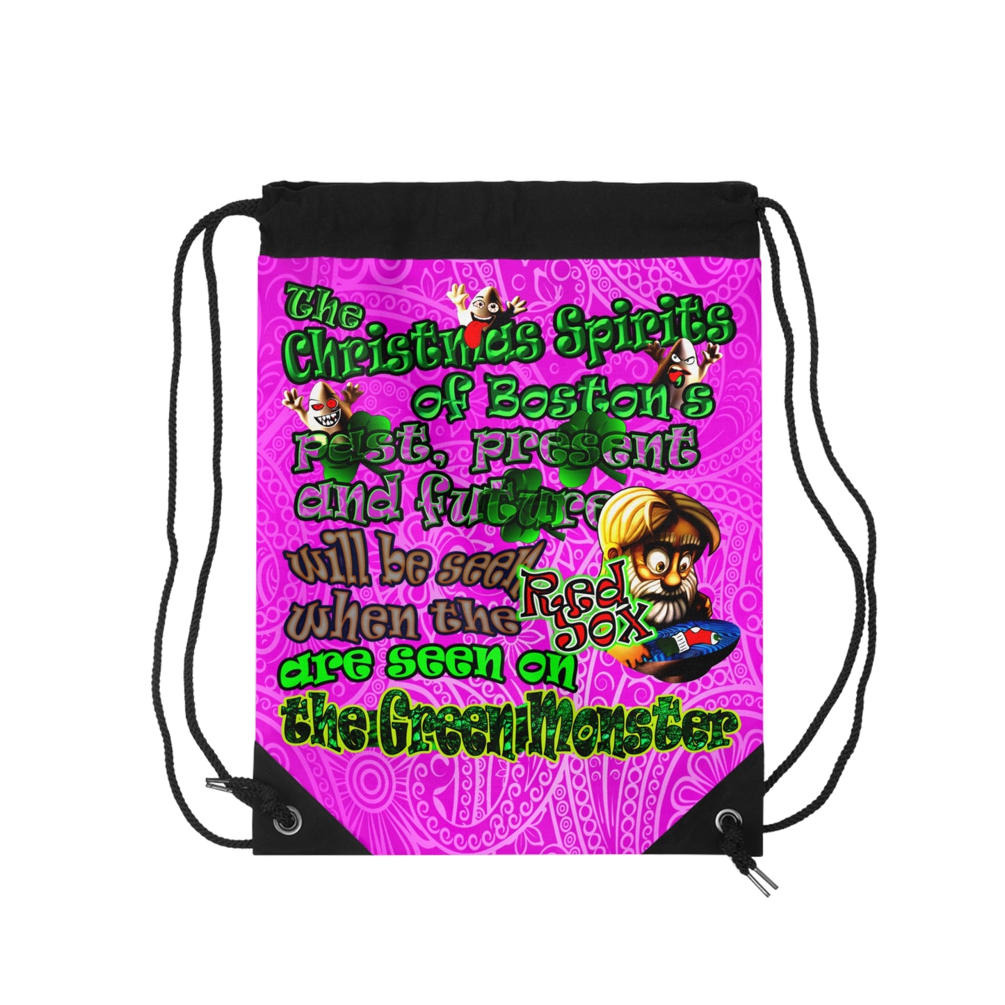 christmas spirits of boston - Drawstring Bag (pink swirl)