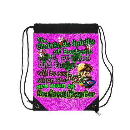 christmas spirits of boston - Drawstring Bag (pink swirl)