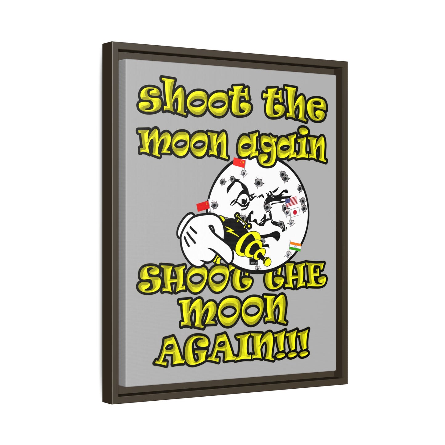 shoot the moon again - framed canvas art (light grey)