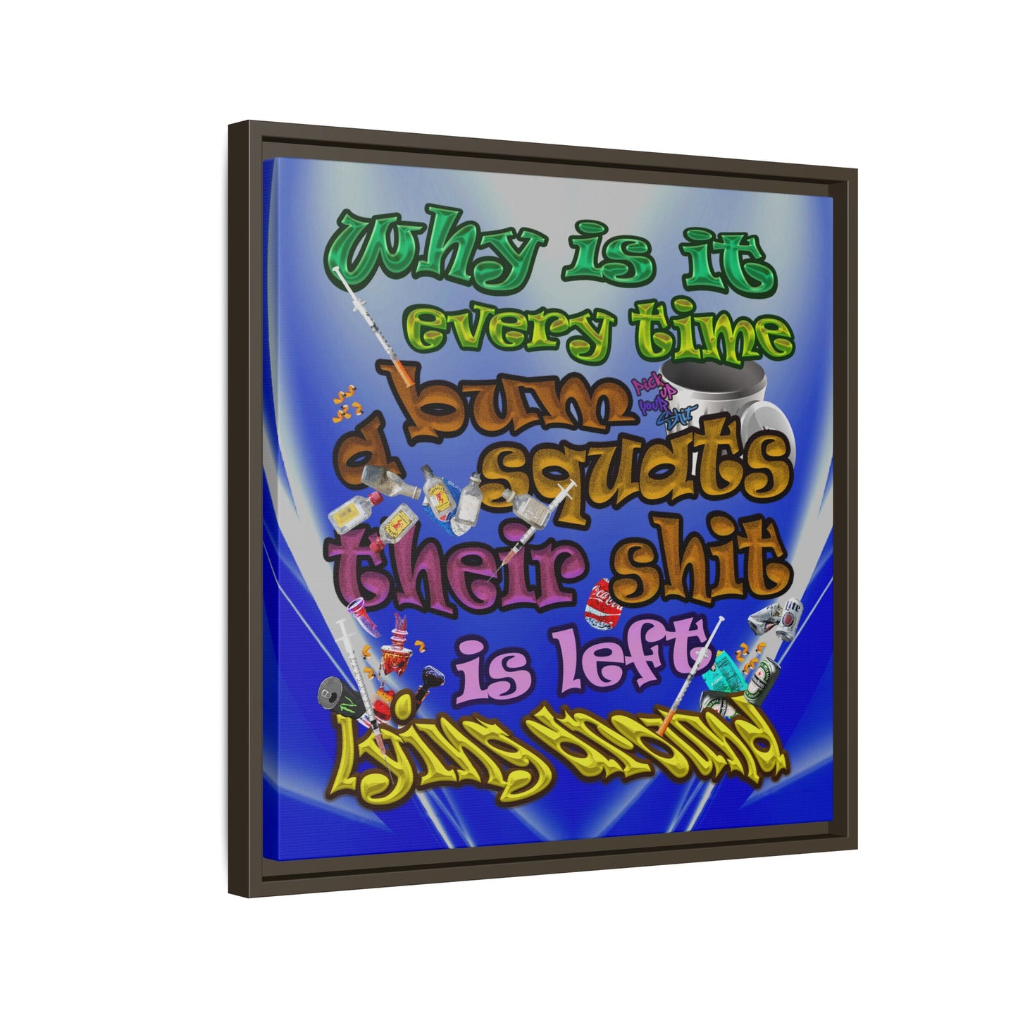the bum's shit - framed canvas art (blue-white wave)