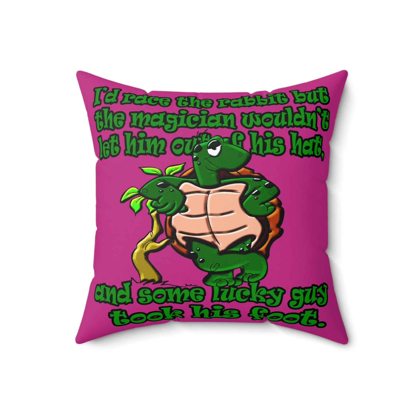 turtle race - Spun Polyester Square Pillow - (pink)