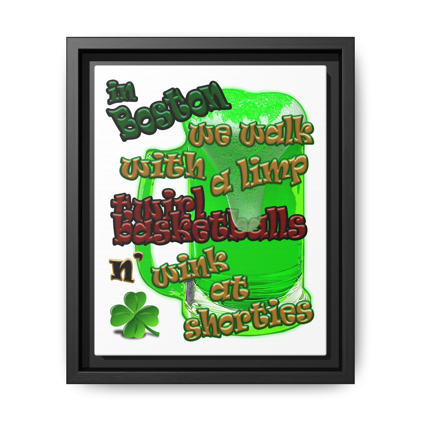celtics logo - framed canvas art (white)