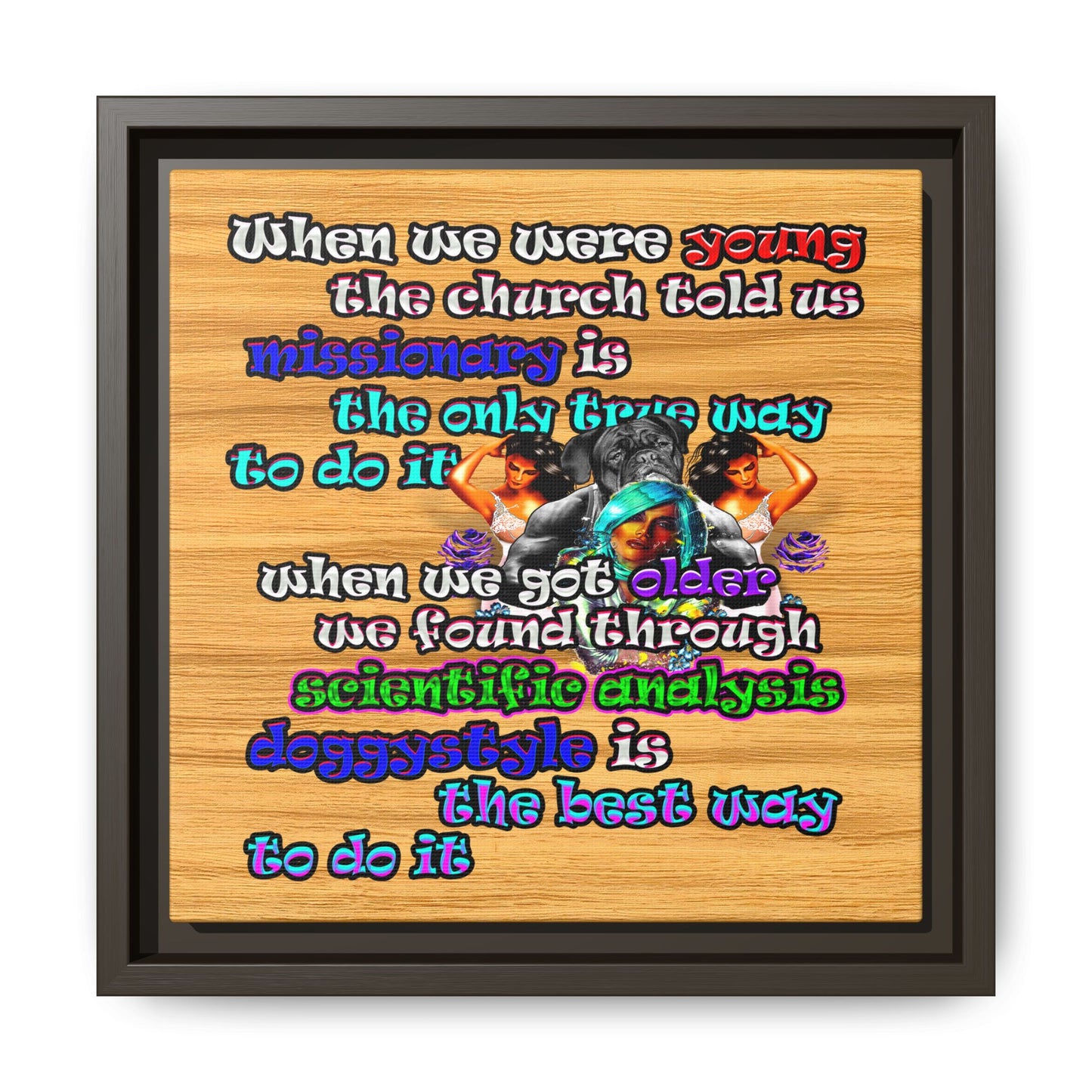 doggystyle - framed canvas art (butterscotch wood finish)