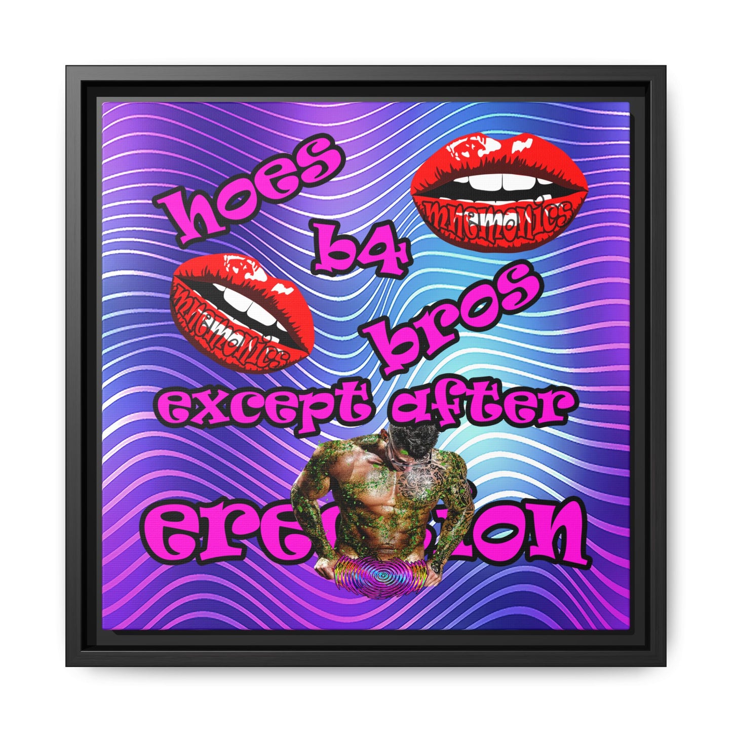 hoes b4 bros - framed canvas art (purple wave)