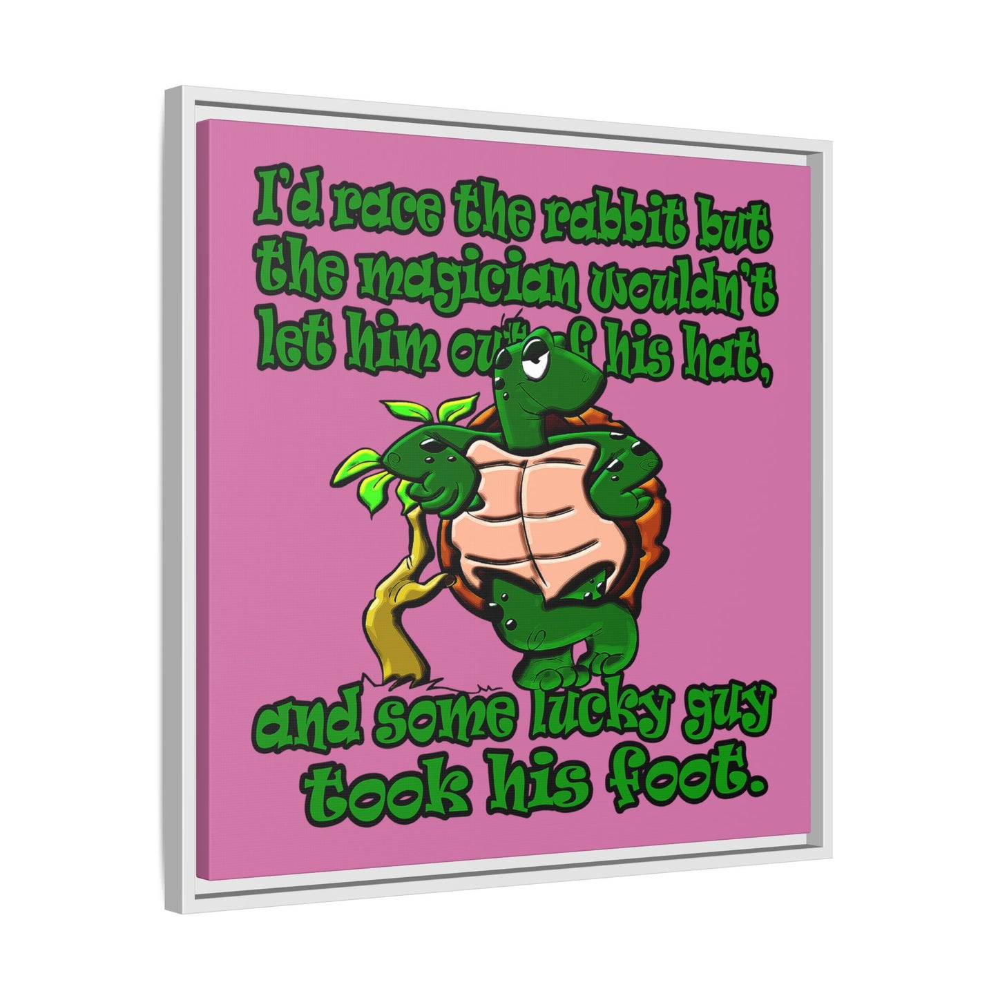 turtle race - framed canvas art (light pink)