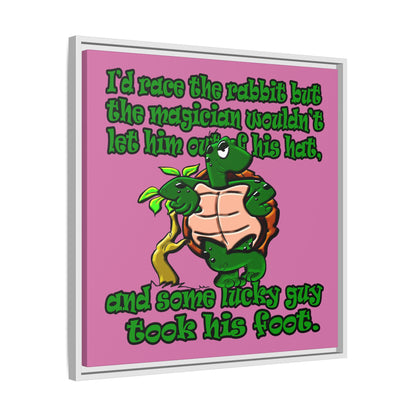 turtle race - framed canvas art (light pink)