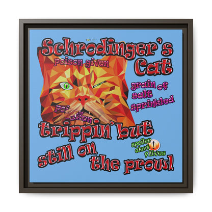 schrodinger's cat - framed canvas art (light blue)