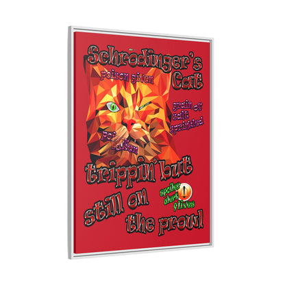 schrodinger's cat - framed canvas art (dark red)