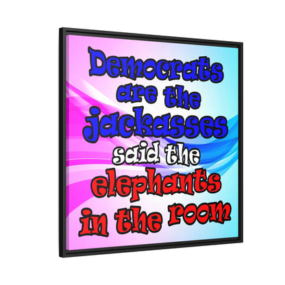 donkeys and elephants - framed canvas art (light blue-pink wave)