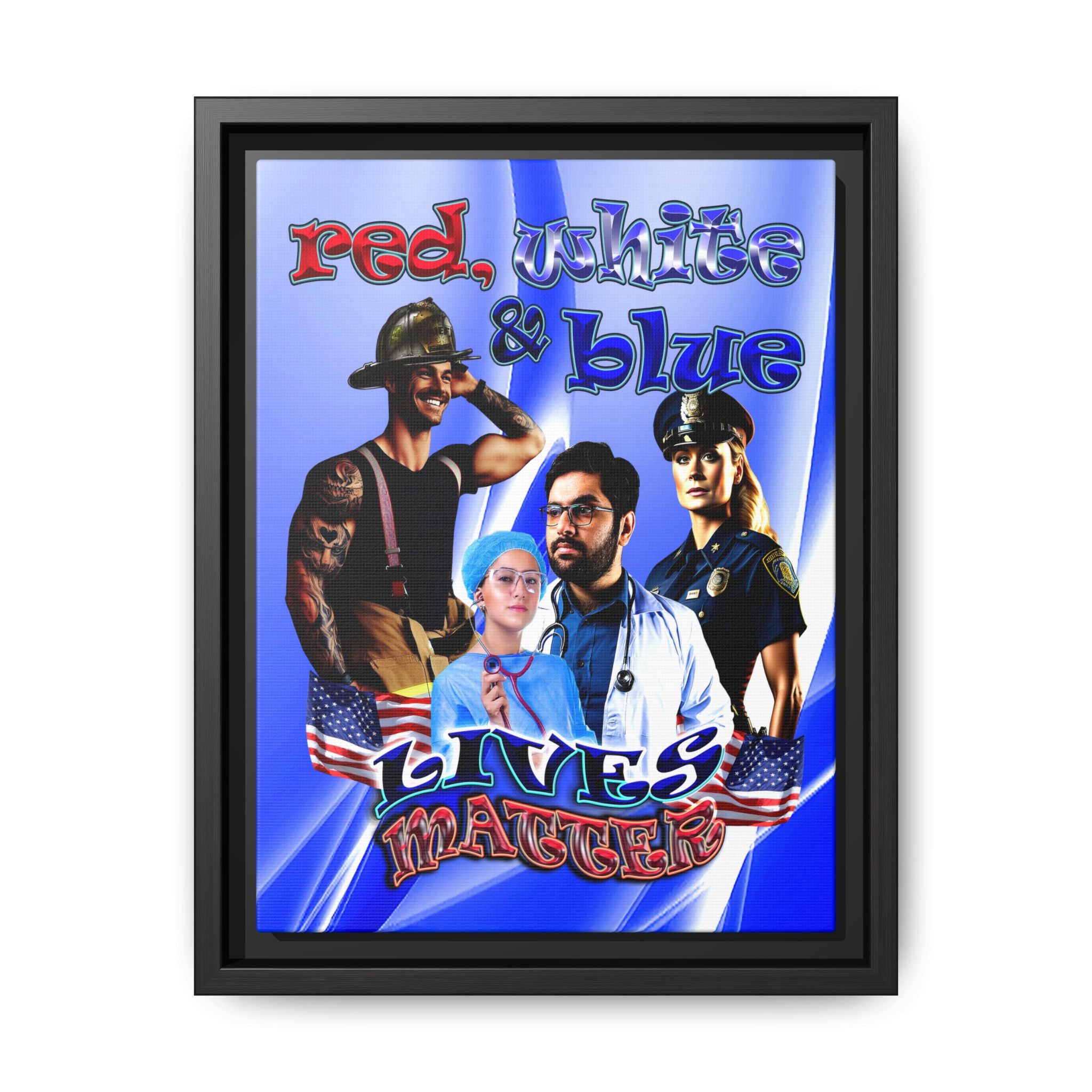 rw&b lives matter - framed canvas art (blue-white wave)