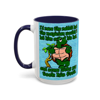 turtle race - Accent Mug (faded dark blue)
