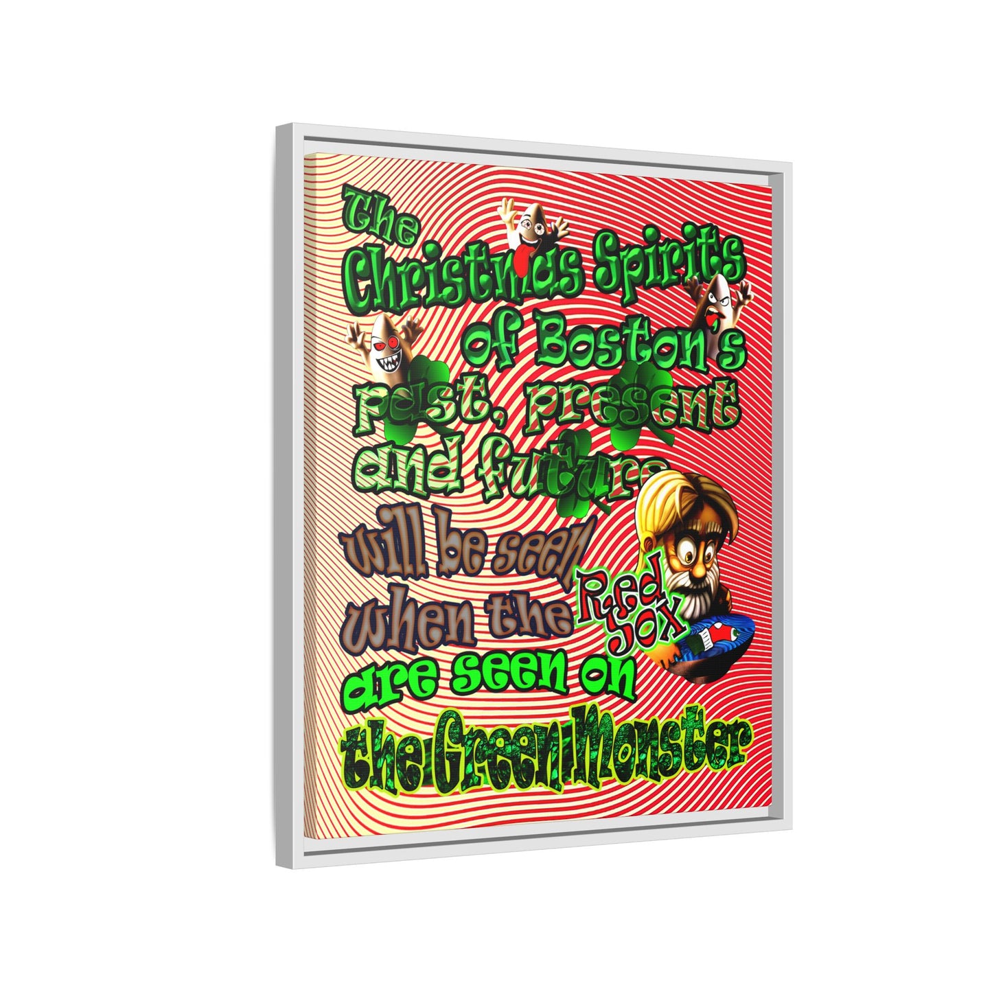 christmas spirits of boston - framed canvas art (yellow-orange wave)