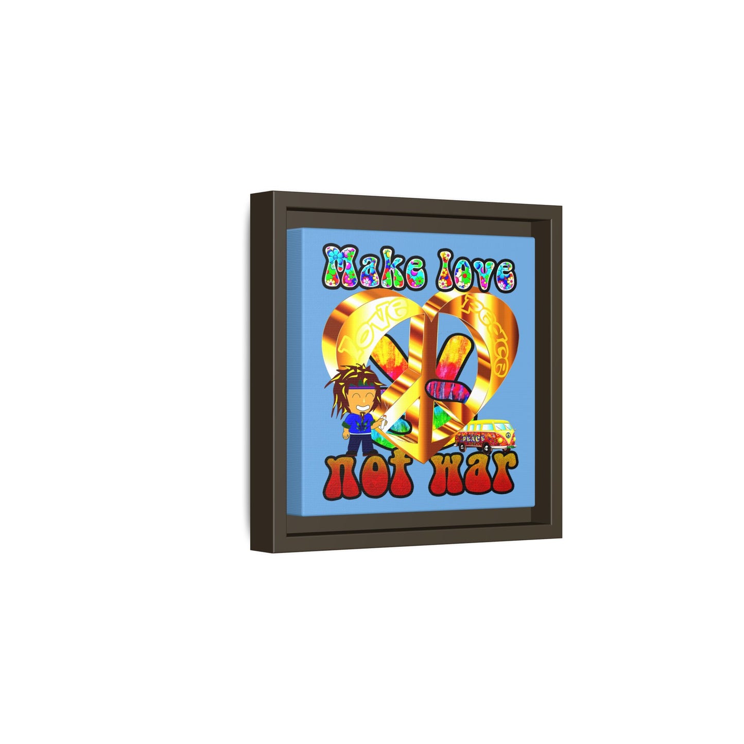 love peace - framed canvas art (light blue)