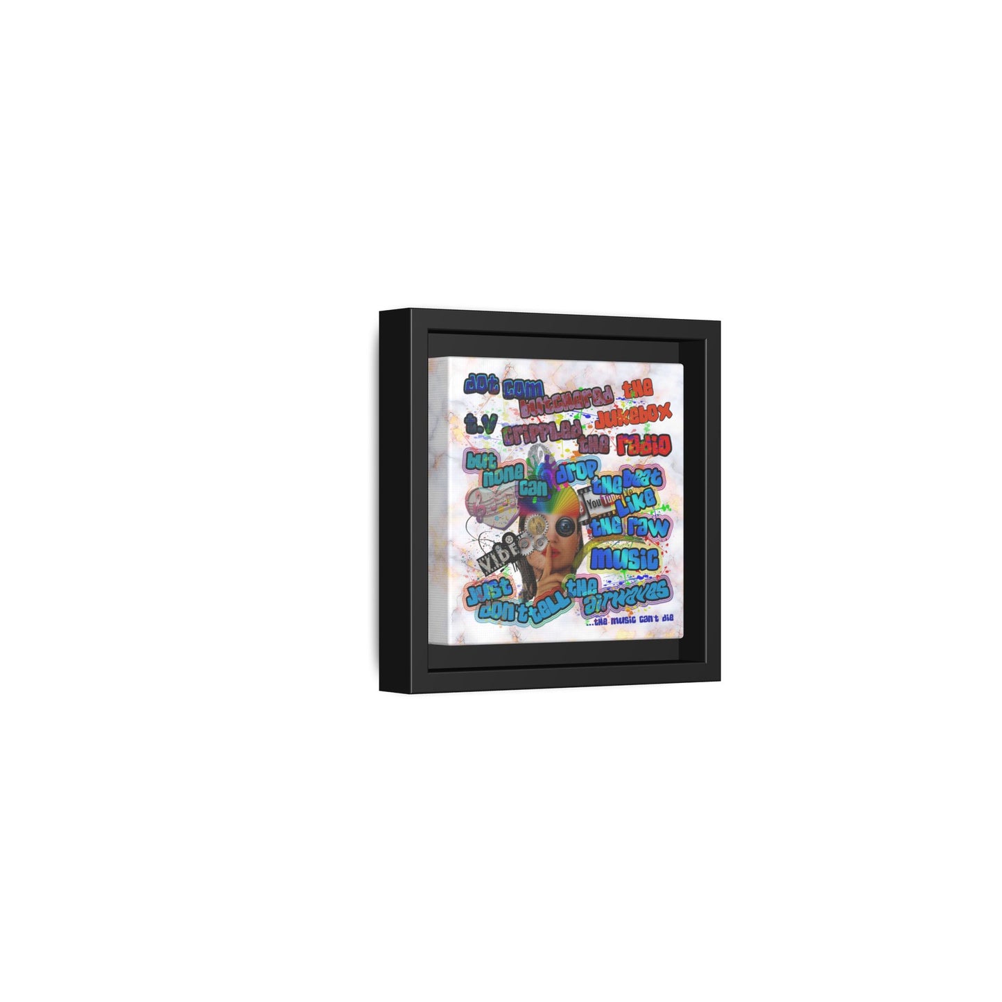drop the beat - framed canvas art (white marble)