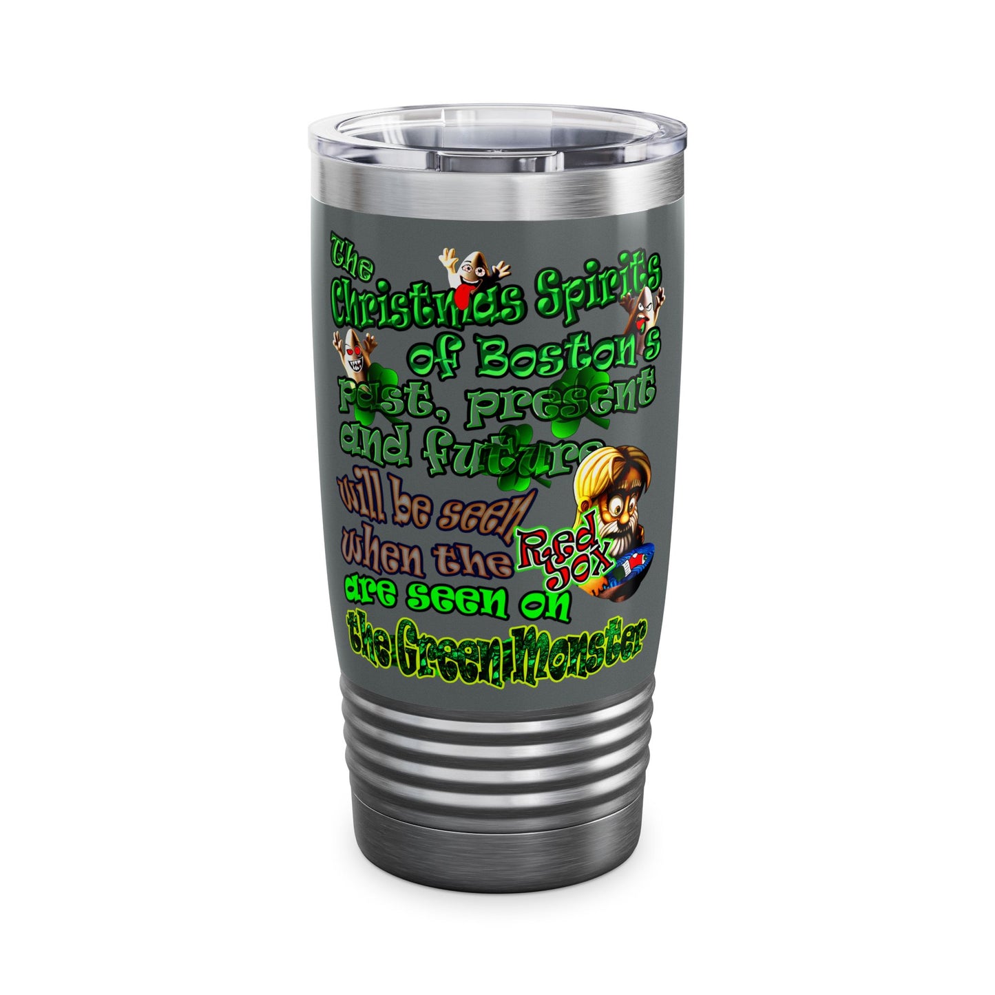 christmas spirits of boston - Ringneck Tumbler, 20oz (dark grey)