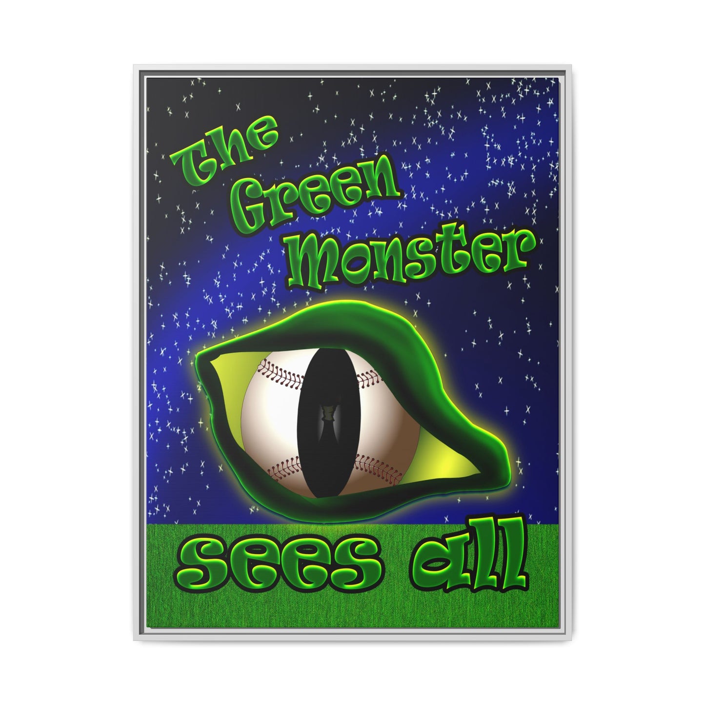 green monster - framed canvas art ('snoops' background)