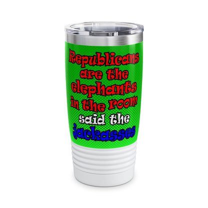 donkeys and elephants - Ringneck Tumbler, 20oz (logo green)
