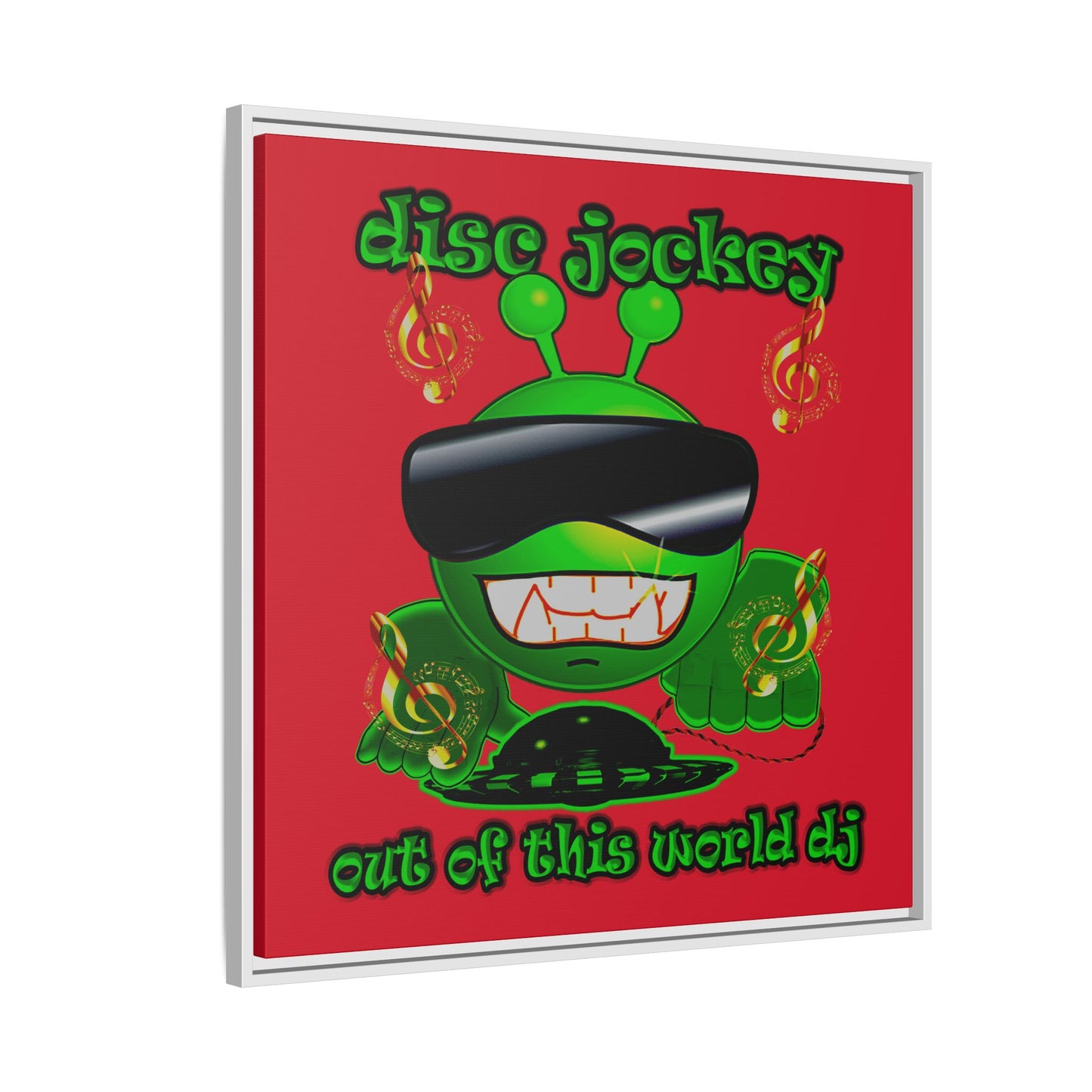 disc jockey - framed canvas art (dark red)