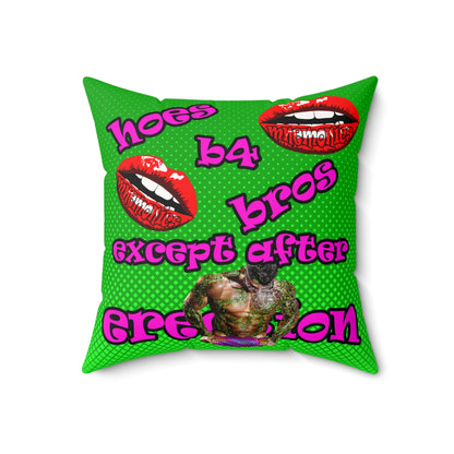 hoes b4 bros - Faux Suede Square Pillow - (logo green)