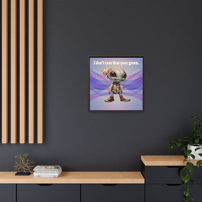 I don't care that your green - framed canvas art (light blue-pink wave)