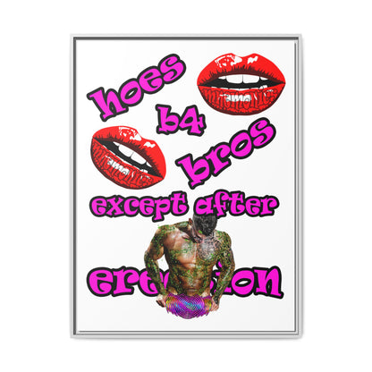 hoes b4 bros - framed canvas art (white)