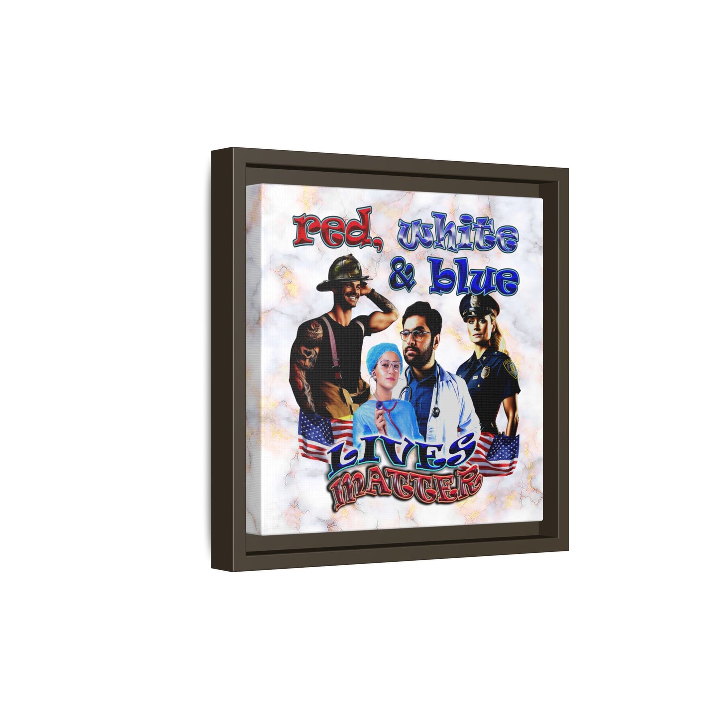 rw&b lives matter - framed canvas art (white marble)