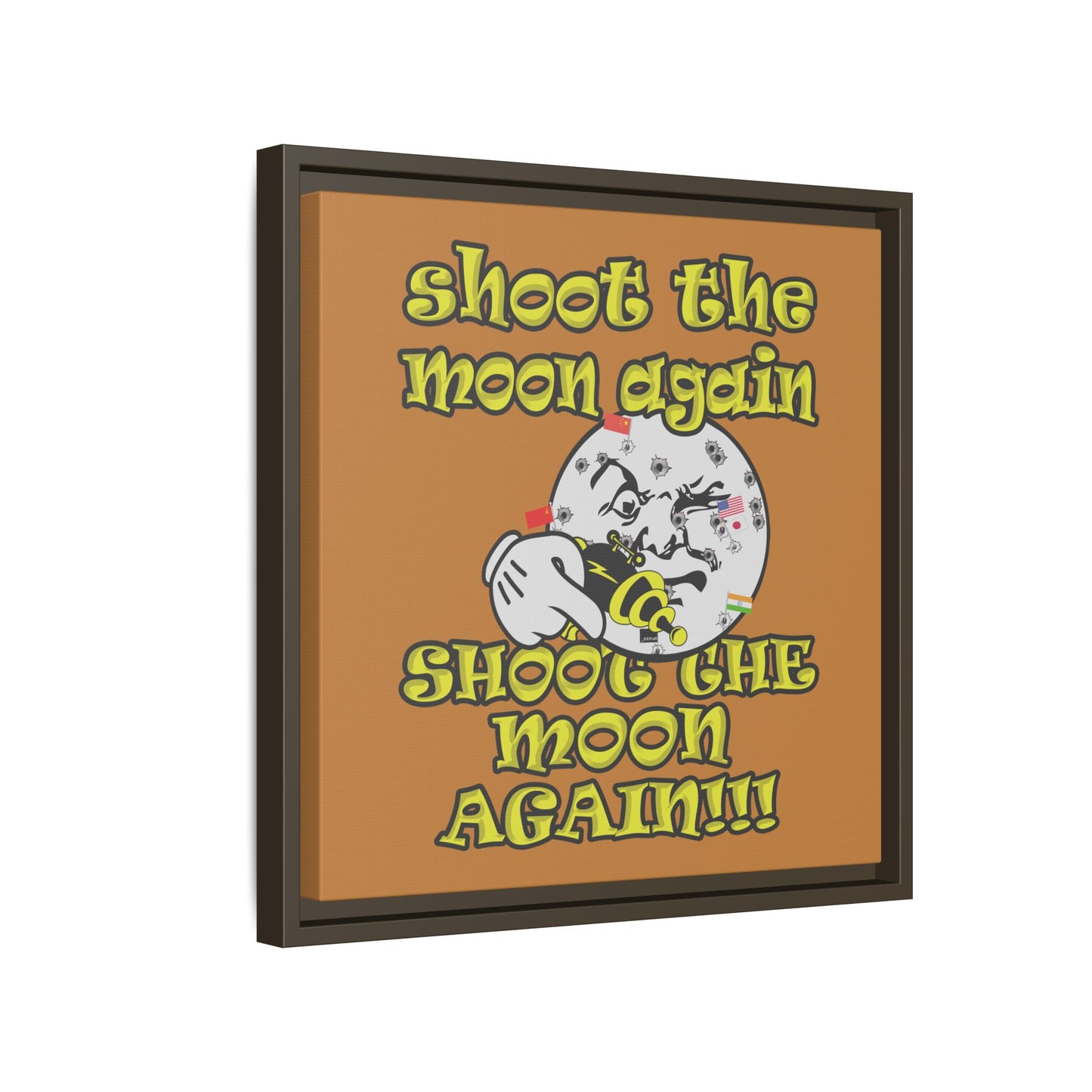 shoot the moon again - framed canvas art (light brown)