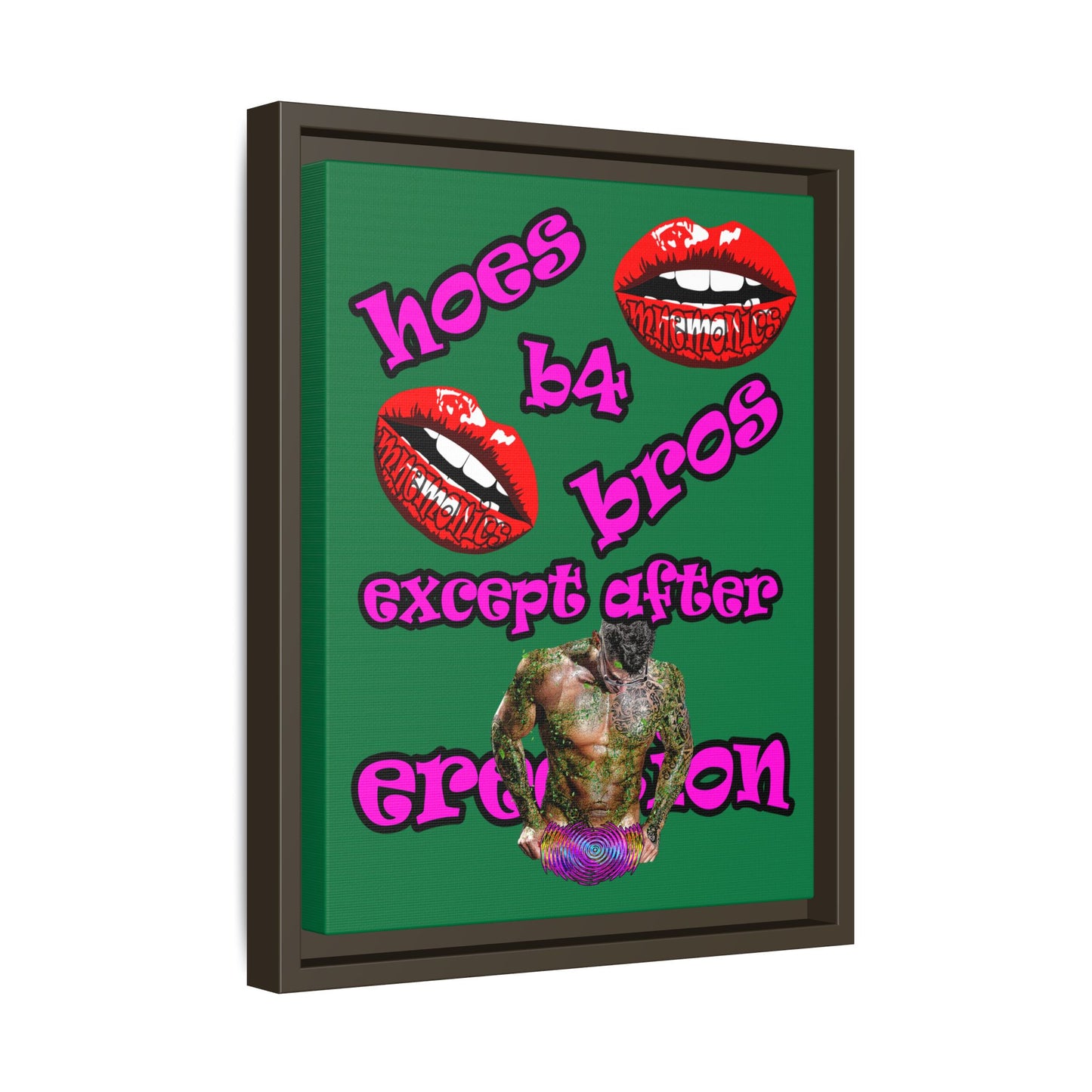 hoes b4 bros - framed canvas art (dark green)