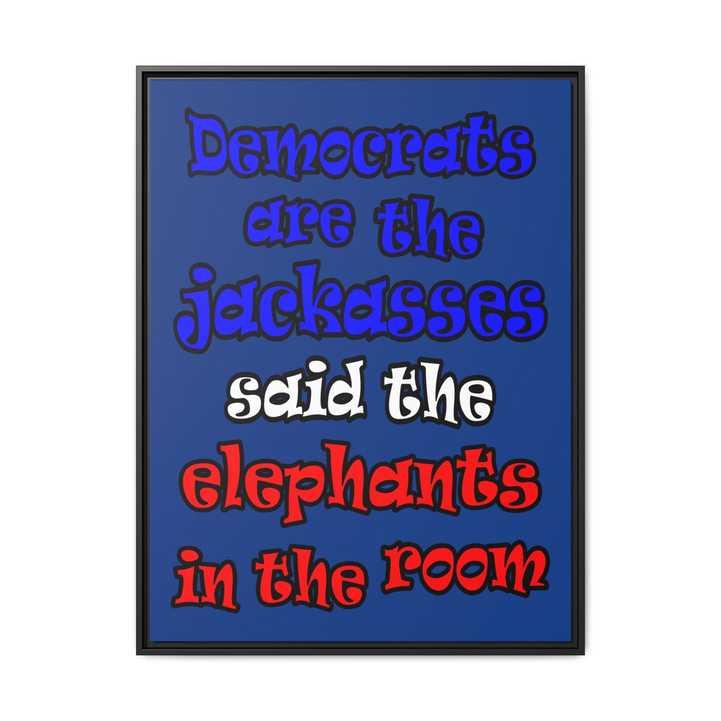 donkeys and elephants - framed canvas art (dark blue)