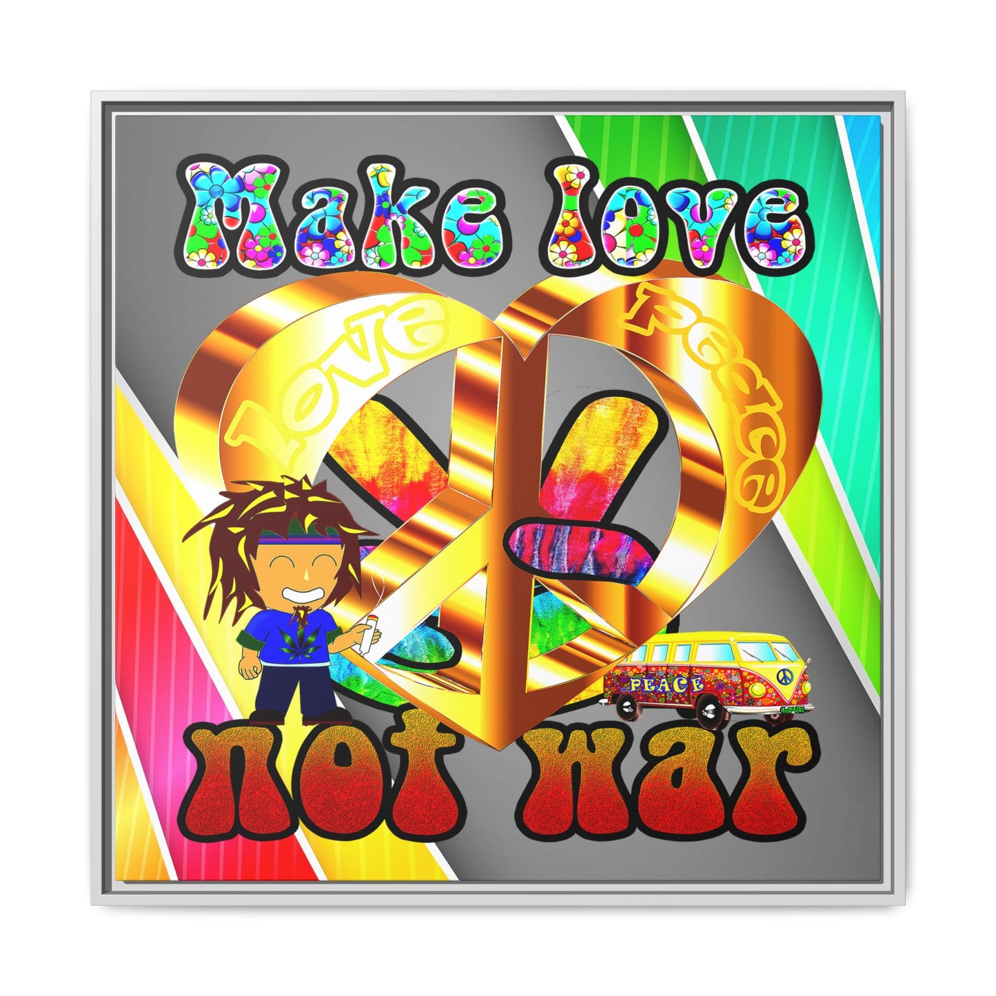 love peace - framed canvas art (rainbow split)