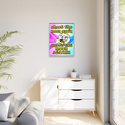 shoot the moon again - framed canvas art (light blue-pink wave)