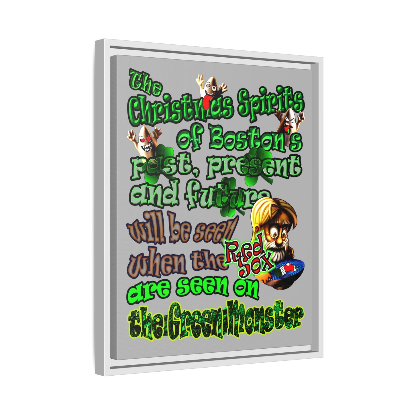 christmas spirits of boston - framed canvas art (light grey)