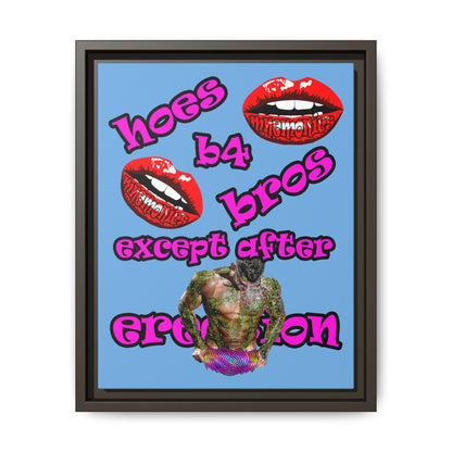 hoes b4 bros - framed canvas art (light blue)