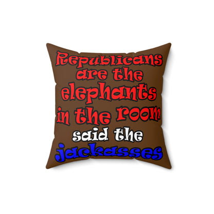 donkeys and elephants - Spun Polyester Square Pillow - (brown)