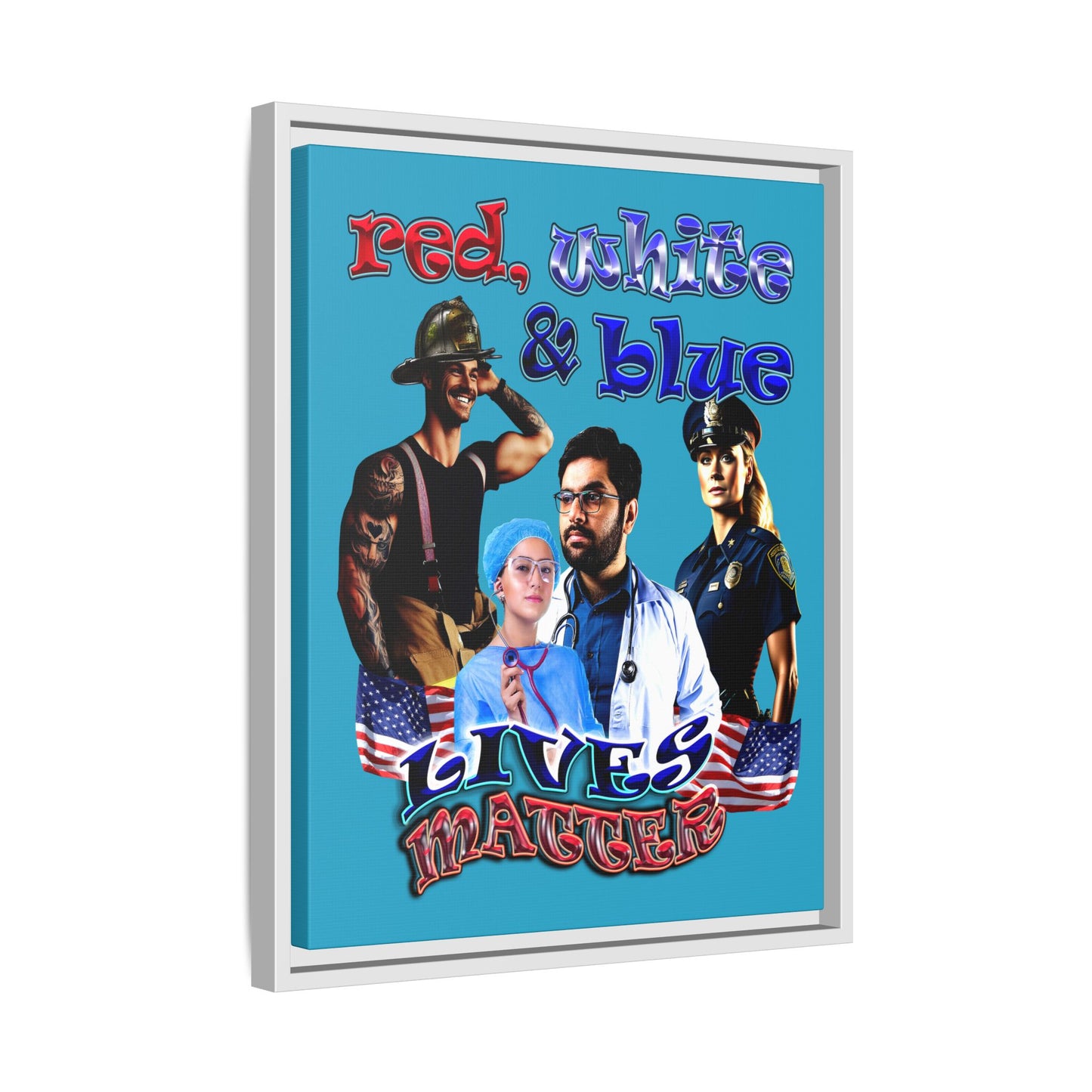 rw&b lives matter - framed canvas art (turquoise)