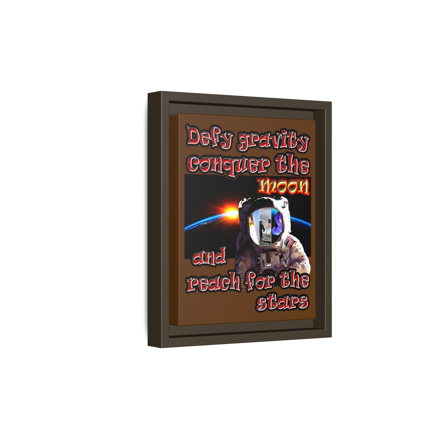 defy conquer reach - framed canvas art (brown)