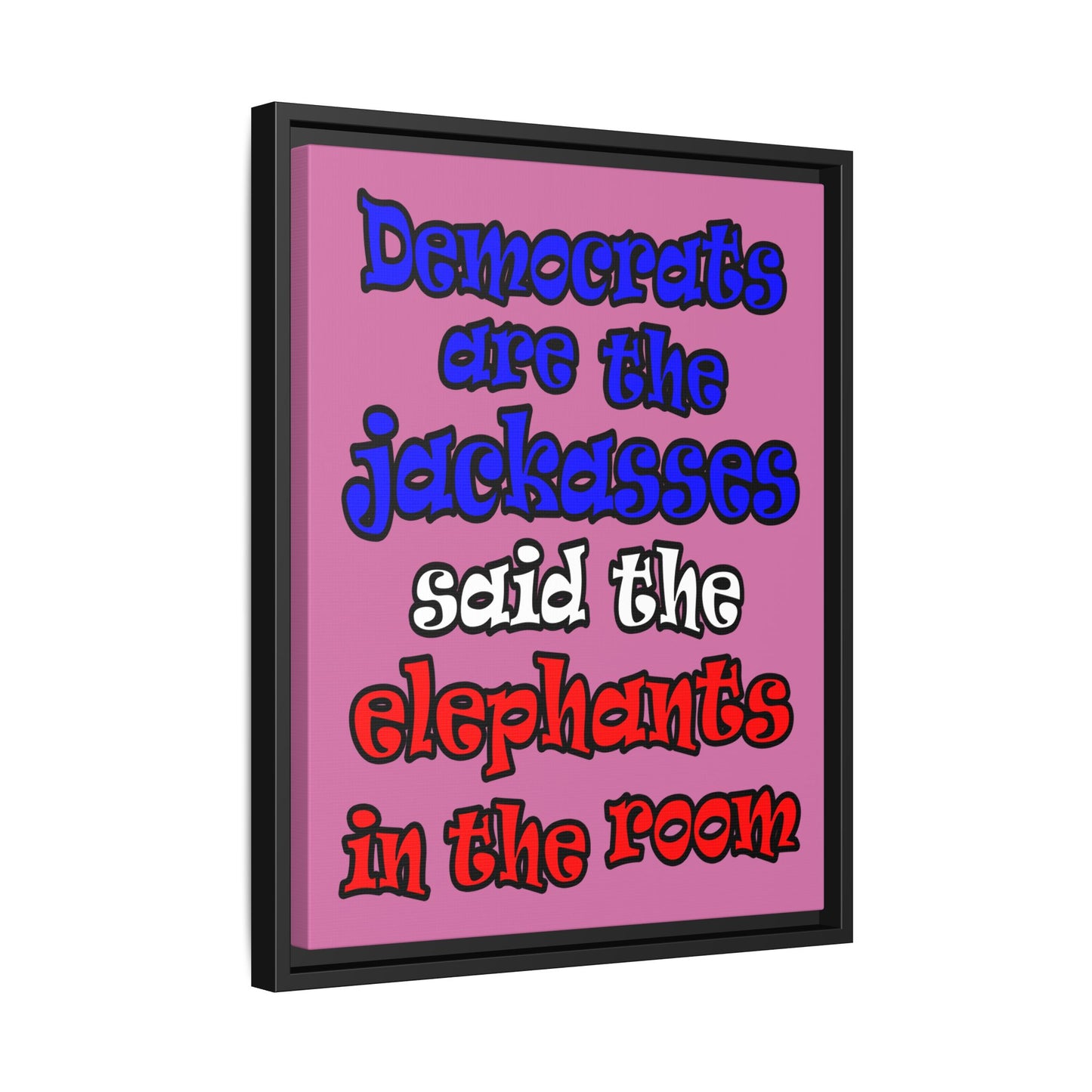 donkeys and elephants - framed canvas art (light pink)